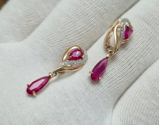 Ohrringe mit Rubin HTS und Zirkonia Russisches Rotgold 585 Art. Nr. 724967