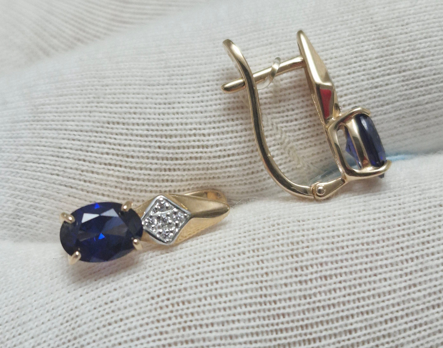 Ohrringe mit Saphir HTS und Zirkonia Russisches  Rotgold 585 Art. Nr. 725502