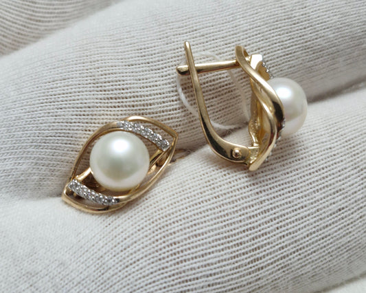 Ohrringe mit Perle und Zirkonia Russisches Rotgold 585 Art. Nr. T148021893
