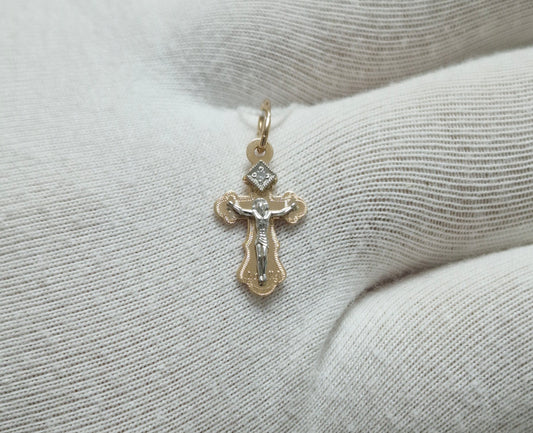 Goldkreuz mit Zirkonia Russisches Rotgold 585 Art. Nr. T13786034
