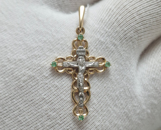 Goldkreuz mit Smaragd Russisches Rotgold 585 Art. Nr. T13106593