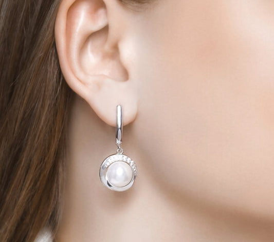 Silber Ohrringe mit Perle und Zirkonia Art. Nr. 94023490