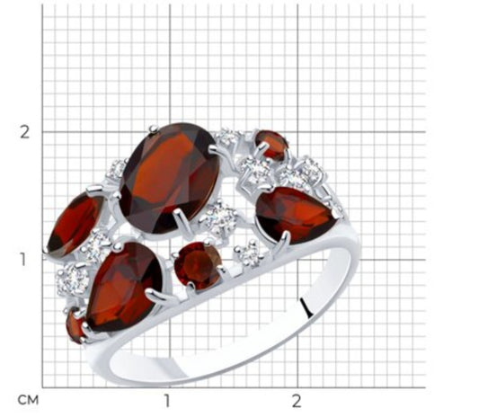 Silber Ring mit Granat und Zirkonia Art. Nr. 92010220
