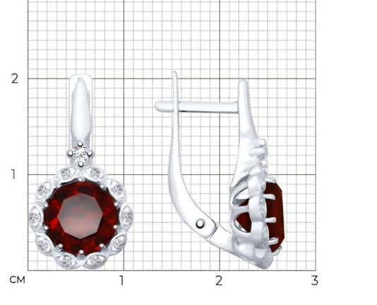 Silber Ohrringe mit Granat und Zirkonia Art. Nr. 92021712