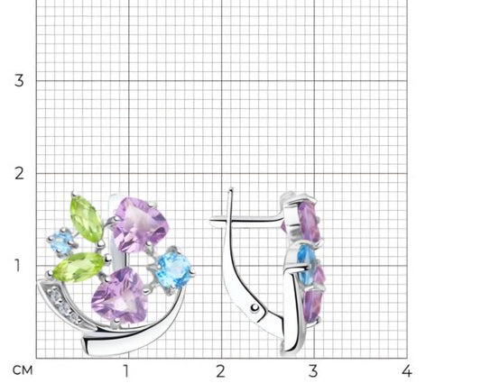 Silber Ohrringe mit Amethyst, Chrysolith, Topas und Zirkonia Art. Nr. 92022099