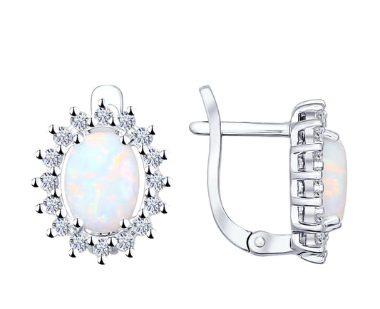 Silber Ohrringe mit Opal synt. und Zirkonia  Art. Nr. 94021891