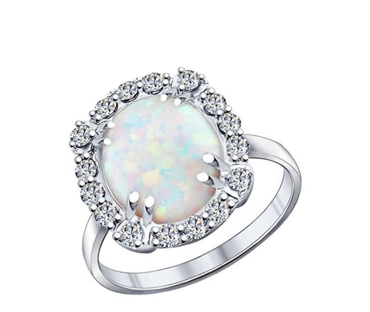 Silber Ring mit Opal HTS synt.  und Zirkonia Art. Nr. 94011836