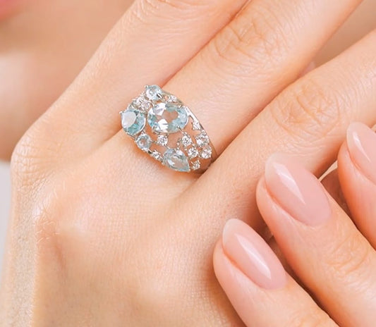 Silber Ring mit Sky Blue Topas und Zirkonia Art.Nr. 92010219