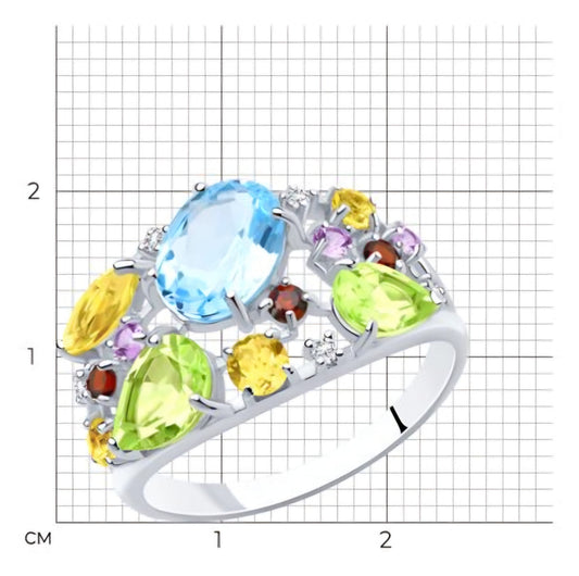 Silber Ring mit Sky Blue Topas, Chrysolith, Citrin, Granat und Zirkonia Art.Nr.92010223