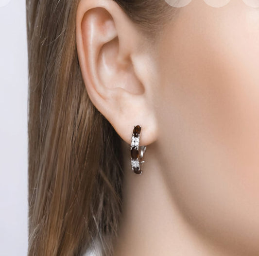 Silber Ohrringe mit Granat und Zirkonia Art.Nr.92021431