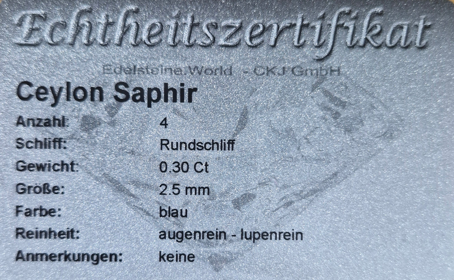 Ceylon Saphir 4 Stück 2,5 mm gesamt 0.30 Ct