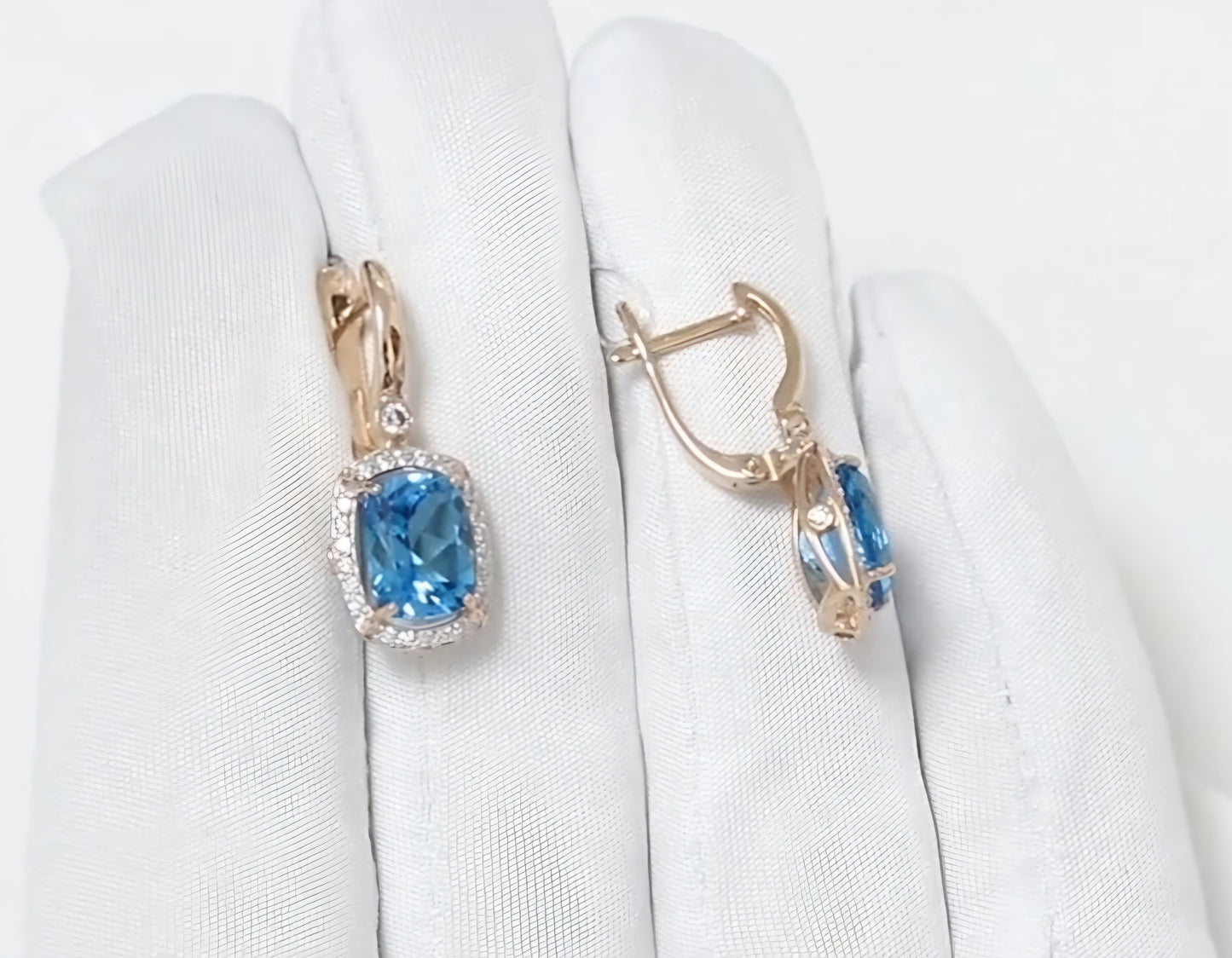 Ohrringe mit Swiss Blue Topas und Zirkonia Russisches Rotgold 585 Art. Nr. 725319