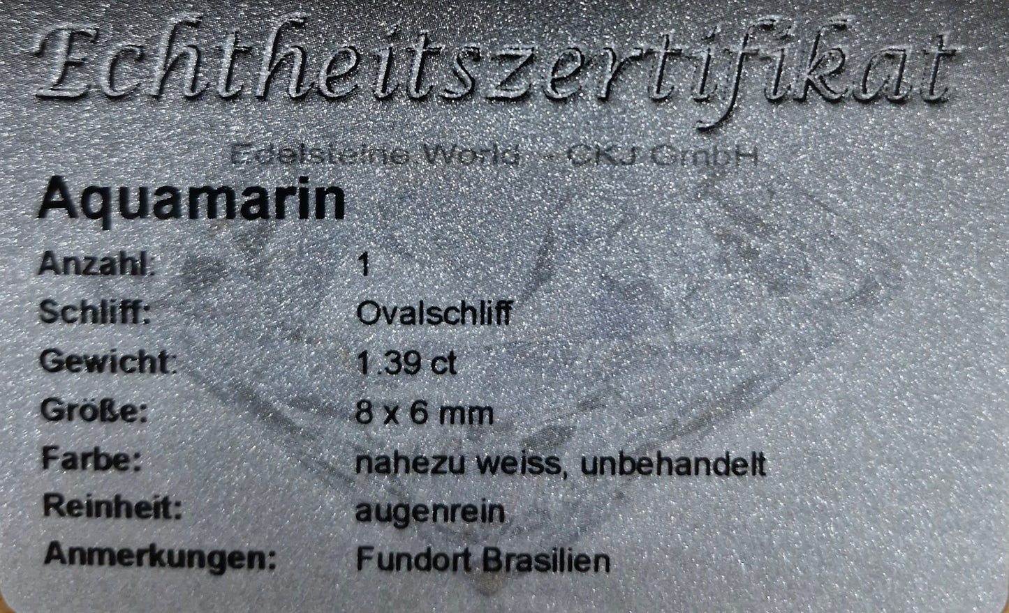 Aquamarin 8 x 6 mm 1.39 Ct