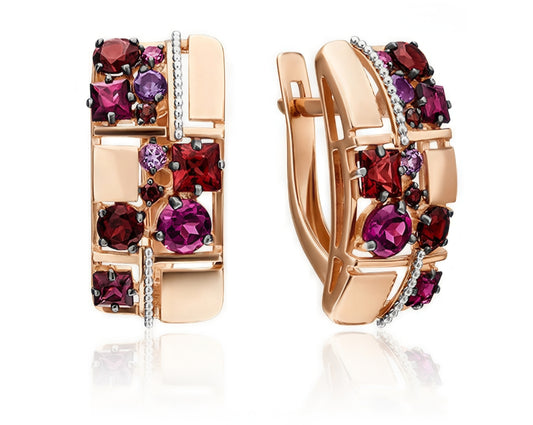 Ohrringe mit Amethyst und Granat Rotgold 585 Art. Nr. 02-4406-00-257-1111-57 P