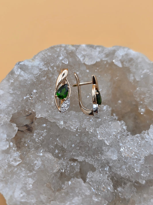 Ohrringe mit Chromdiopsid und Brillanten Rotgold 585 Art. Nr. 64006Ch