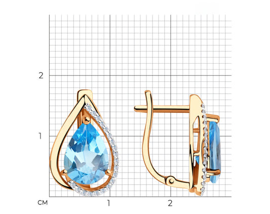 Ohrringe mit Swiss Blue Topas und Zirkonia Russisches Rotgold 585 Art. Nr. 725892