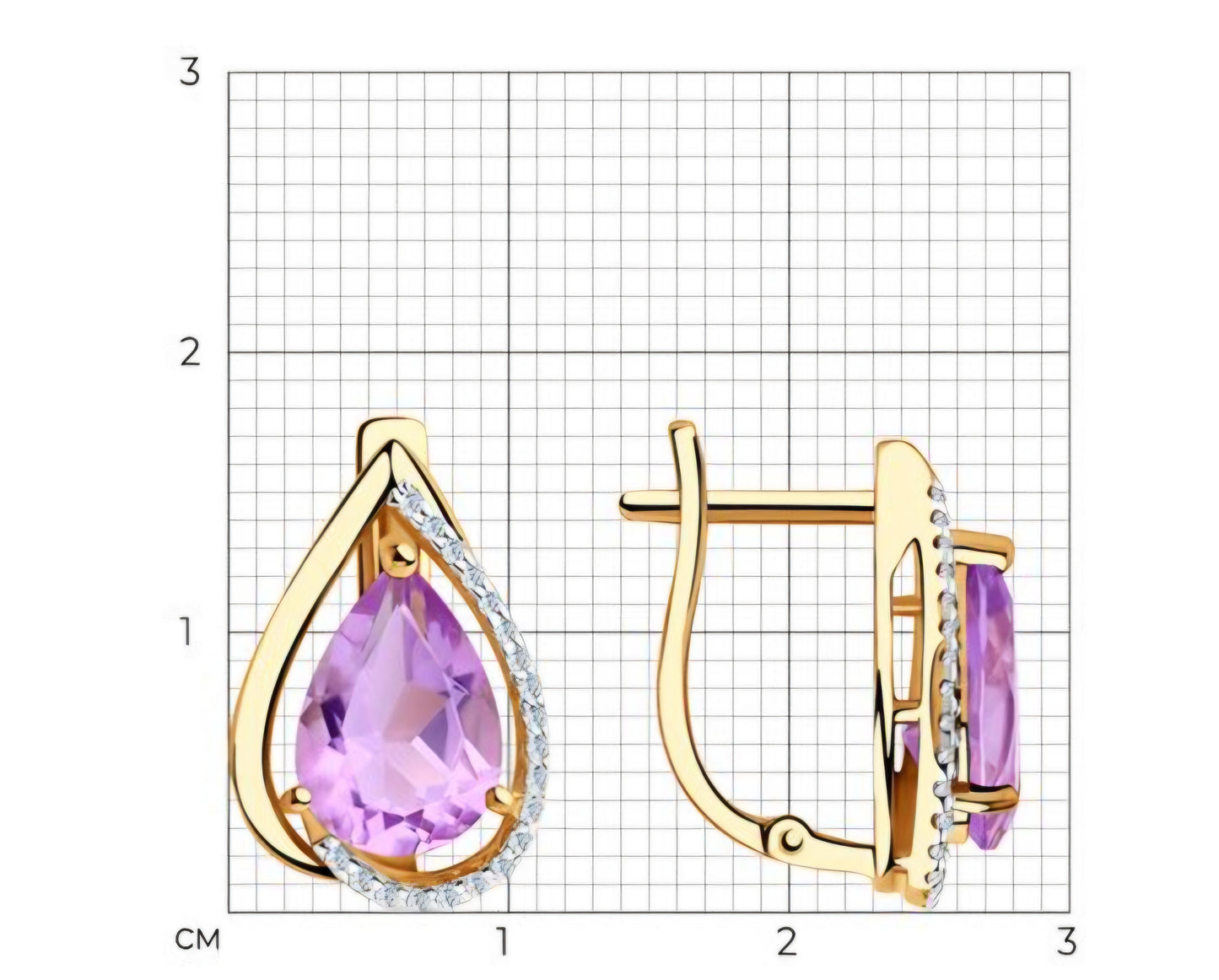 Ohrringe mit Amethyst und Zirkonia Russisches Rotgold 585 Art. Nr. 725894