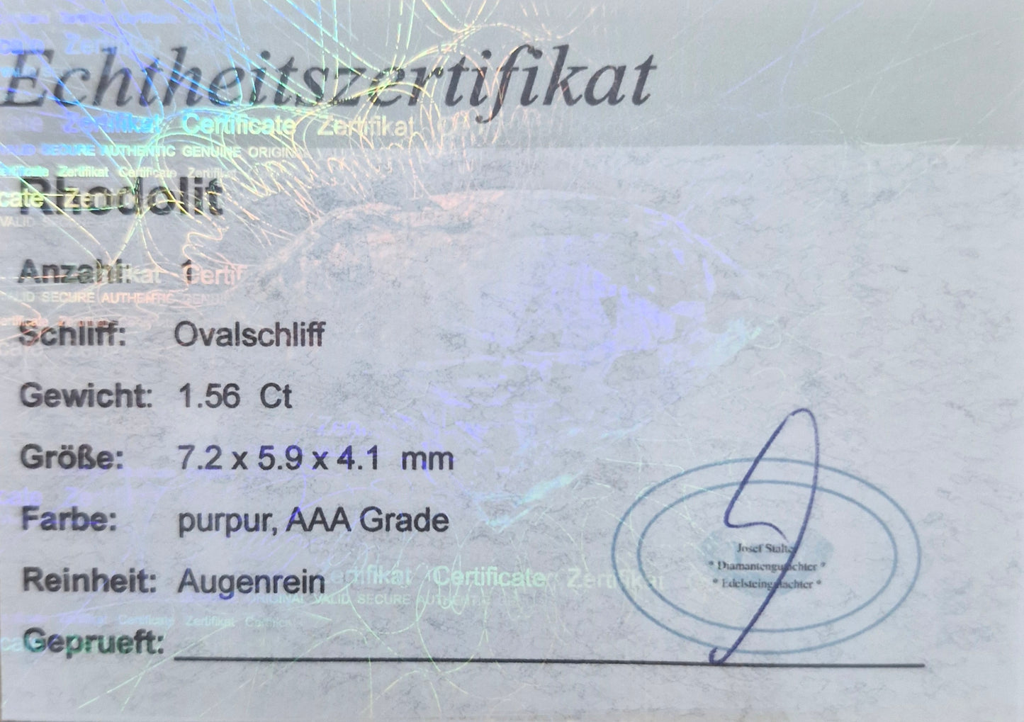 Rhodolit 7,2 x 5, 9 mm 1,56 Ct