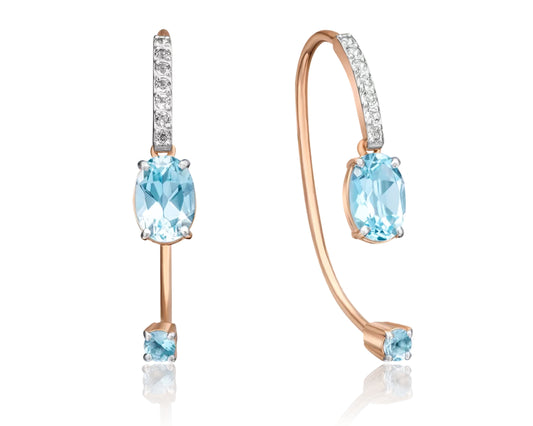 Ohrringe mit Swiss Blue Topas und Zirkonia Rotgold 585 Art. Nr. 02-4365-00-201-1110-57