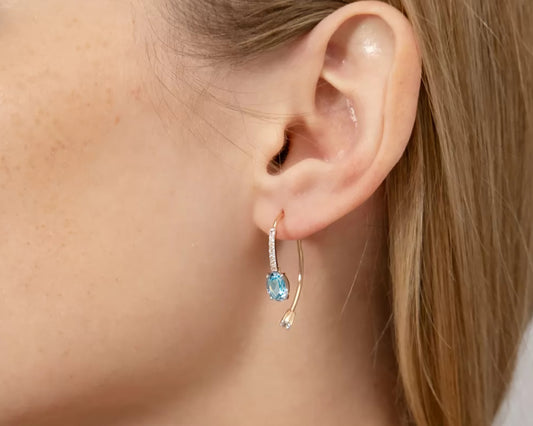 Ohrringe mit Swiss Blue Topas und Zirkonia Rotgold 585 Art. Nr. 02-4365-00-201-1110-57