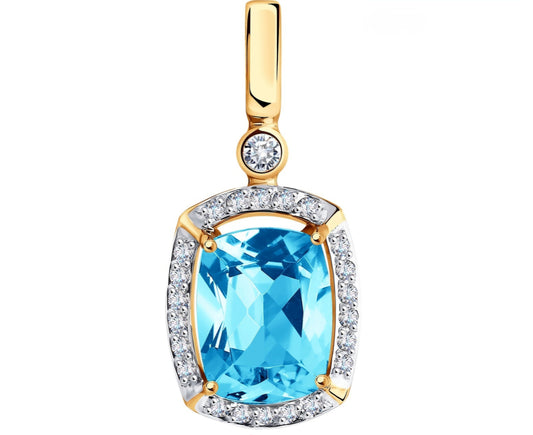 Anhänger mit Swiss Blue Topas und Zirkonia Russisches Rotgold 585 Art. Nr.731644