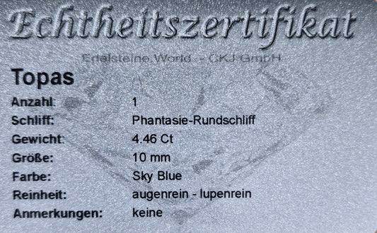 Sky Blue Topas 10 mm 4,46 Ct