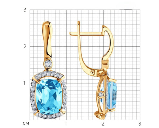 Ohrringe mit Swiss Blue Topas und Zirkonia Russisches Rotgold 585 Art. Nr. 725319