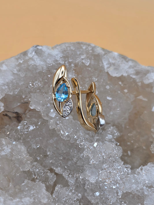 Ohrringe mit Swiss Blue Topas und Brillanten Gelbgold 585 Art. Nr. 64006SBTGG