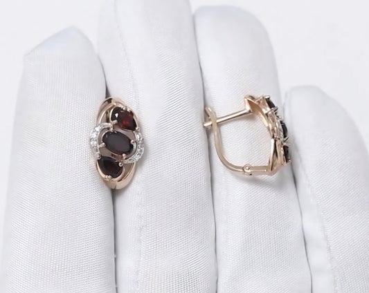 Ohrringe mit Granat und Zirkonia Russisches Rotgold 585 Art. Nr. 725866